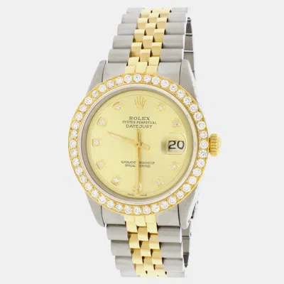 Pre-owned Rolex Customised Champagne 1.85ct Diamond 18k Yellow Gold Stainless Steel Datejust Automatic Men's Wristwa