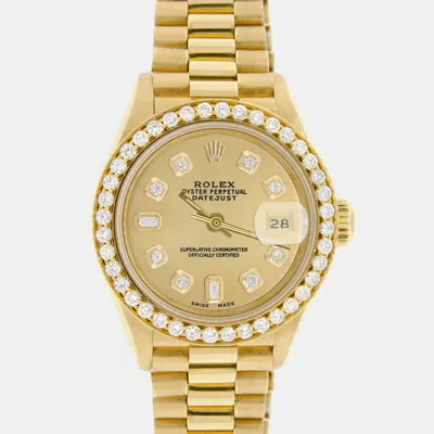 Pre-owned Rolex Customised Champagne Diamond 18k Yellow Gold President Datejust Automatic Women's Wristwatch 26mm