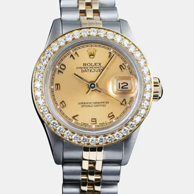 Pre-owned Rolex Customised Champagne Diamond 18k Yellow Gold Stainless Steel Datejust 69173 Automatic Women's Wristw