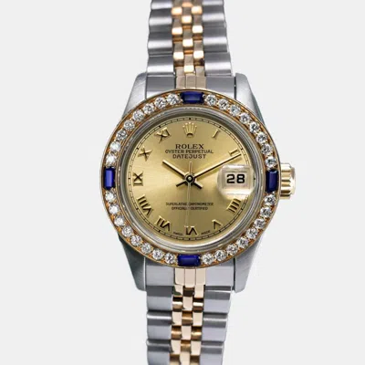Pre-owned Rolex Customised Champagne Diamond 18k Yellow Gold Stainless Steel Datejust 69173 Automatic Women's Wristw