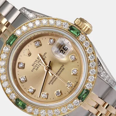 Pre-owned Rolex Customised Champagne Diamond Stainless Steel Datejust Automatic Women's Wristwatch 31mm