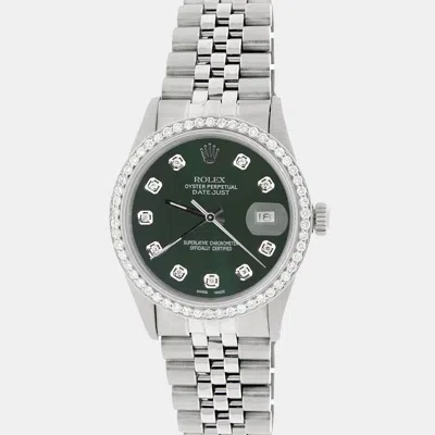 Pre-owned Rolex Customised Dark Green 1.1ct Diamond Stainless Steel Datejust Automatic Men's Wristwatch 36mm