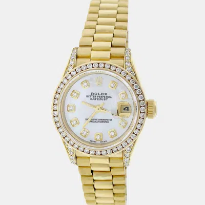 Pre-owned Rolex Customised Diamond 18k Yellow Gold President Datejust 69178 Automatic Women's Wristwatch 26mm