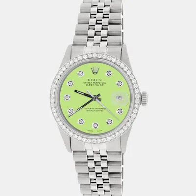 Pre-owned Rolex Customised Green 1.1ct Diamond Stainless Steel Datejust Automatic Men's Wristwatch 36mm