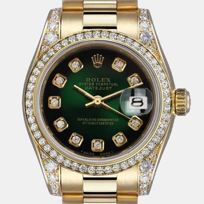 Pre-owned Rolex Customised Green Diamond Stainless Steel Date 6917 Automatic Women's Wristwatch 26mm