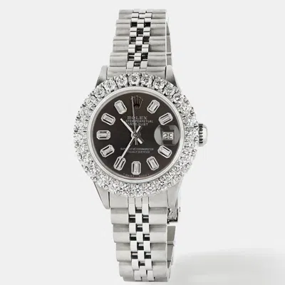 Pre-owned Rolex Customised Grey 2ct Diamond Stainless Steel Datejust Automatic Women's Wristwatch 26mm