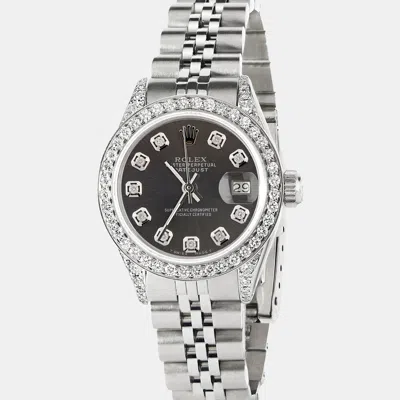Pre-owned Rolex Customised Grey Diamond Stainless Steel Datejust Automatic Women's Wristwatch 26mm