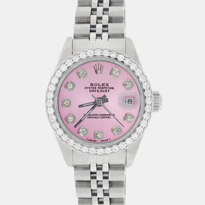 Pre-owned Rolex Customised Hot Pink Diamond Stainless Steel Datejust Automatic Women's Wristwatch 26mm