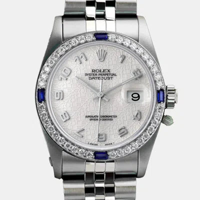 Pre-owned Rolex Customised Ivory Diamond Stainless Steel Datejust 68274 Automatic Women's Wristwatch 31mm