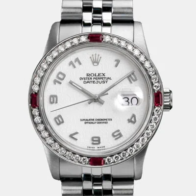 Pre-owned Rolex Customised Ivory Diamond Stainless Steel Datejust 68274 Automatic Women's Wristwatch 31mm