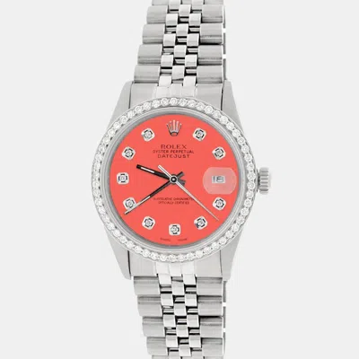 Pre-owned Rolex Customised Matt Coral Diamond Stainless Steel Datejust Automatic Men's Wristwatch 36mm