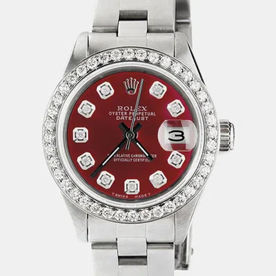 Pre-owned Rolex Customised Merlot Red Diamond Stainless Steel Datejust Automatic Women's Wristwatch 26mm