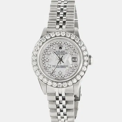Pre-owned Rolex Customised Mop 1.3ct Diamond Stainless Steel Datejust Automatic Women's Wristwatch 26mm