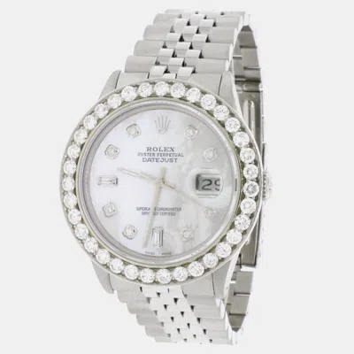 Pre-owned Rolex Customised Mop 3.65ct Diamond Stainless Steel Datejust Automatic Men's Wristwatch 36mm
