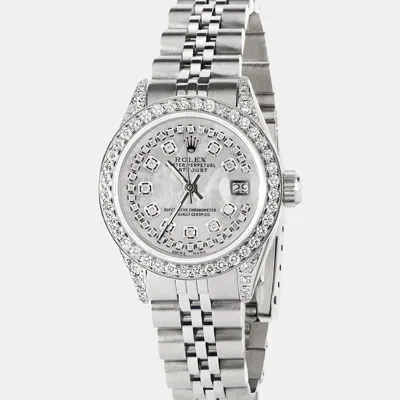 Pre-owned Rolex Customised Mop Diamond Stainless Steel Datejust Automatic Women's Wristwatch 26mm