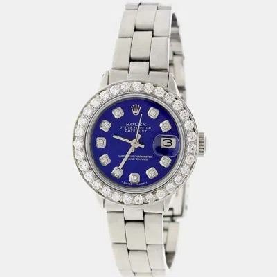 Pre-owned Rolex Customised Navy Blue 1.45ct Diamond Stainless Steel Datejust Automatic Women's Wristwatch 26mm