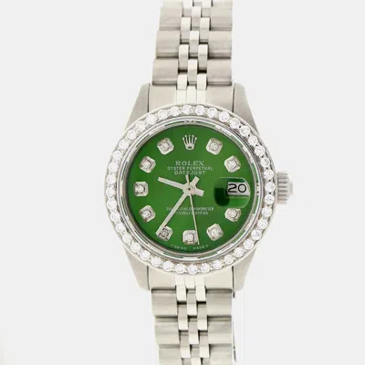 Pre-owned Rolex Customised Olive Green Diamond Stainless Steel Datejust Automatic Women's Wristwatch 26mm
