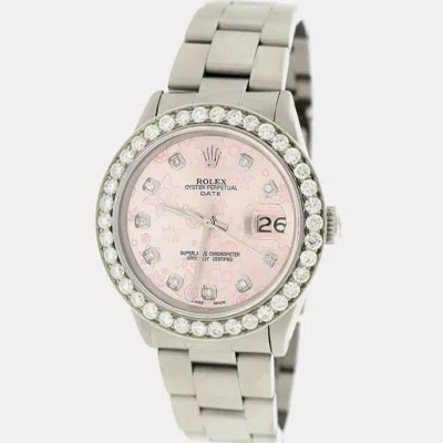 Pre-owned Rolex Customised Pink 2.7ct Diamond Stainless Steel Oyster Perpetual Date Automatic Men's Wristwatch 34mm