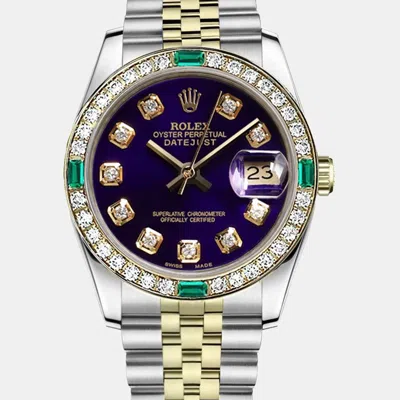 Pre-owned Rolex Customised Purple Diamond 18k Yellow Gold Stainless Steel Vintage 69173 Automatic Women's Wristwatch