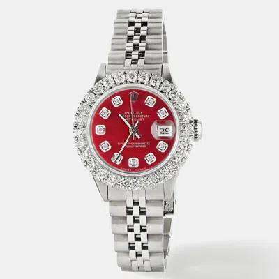 Pre-owned Rolex Customised Red Mop 2ct Diamond Stainless Steel Datejust Automatic Women's Wristwatch 26mm