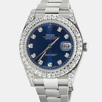 Pre-owned Rolex Customised Royal Blue 4.5ct Diamond Stainless Steel Datejust Ii Automatic Men's Wristwatch 41mm