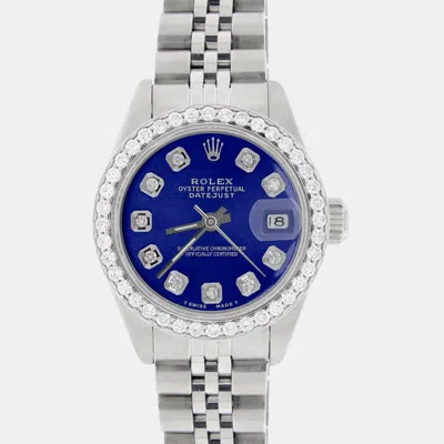 Pre-owned Rolex Customised Royal Blue Diamond Stainless Steel Datejust Automatic Women's Wristwatch 26mm