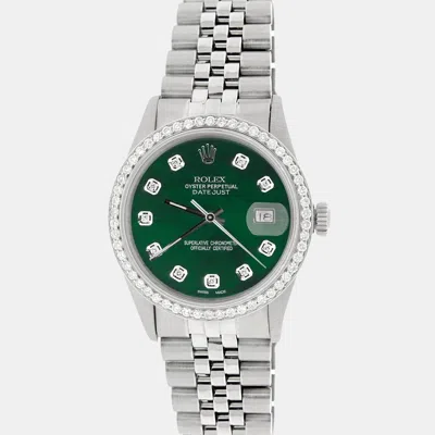 Pre-owned Rolex Customised Royal Green Mop 1.1ct Diamond Stainless Steel Datejust Automatic Men's Wristwatch 36mm