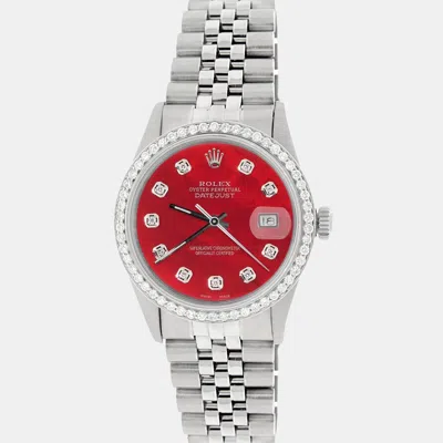Pre-owned Rolex Customised Royal Red Mop 1.1ct Diamond Stainless Steel Datejust Automatic Men's Wristwatch 36mm