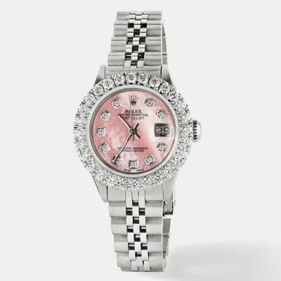 Pre-owned Rolex Customised Salmon 2ct Diamond Stainless Steel Datejust Automatic Women's Wristwatch 26mm