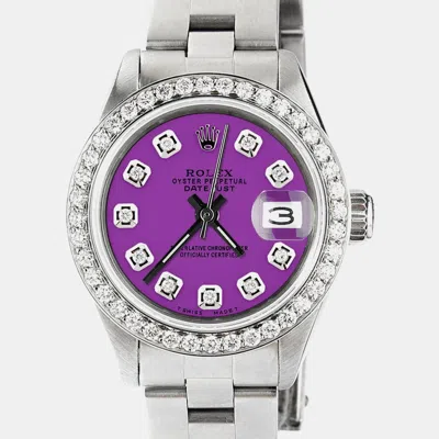 Pre-owned Rolex Customised Sangria Stainless Steel Datejust Automatic Women's Wristwatch 26mm