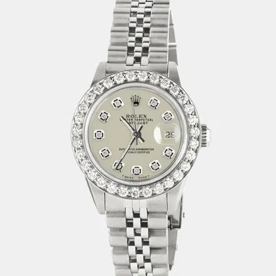 Pre-owned Rolex Customised Satin Linen 1.3ct Diamond Stainless Steel Datejust Automatic Women's Wristwatch 26mm