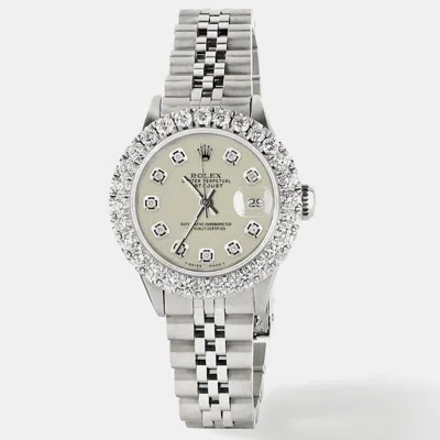 Pre-owned Rolex Customised Satin Linen 2ct Diamond Stainless Steel Datejust Automatic Women's Wristwatch 26mm