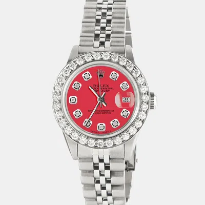 Pre-owned Rolex Customised Scarlet Red 1.3ct Diamond Stainless Steel Datejust Automatic Women's Wristwatch 26mm