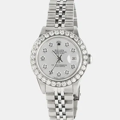 Pre-owned Rolex Customised Silver 1.3ct Diamond Stainless Steel Datejust Automatic Women's Wristwatch 26mm