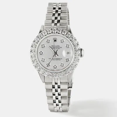 Pre-owned Rolex Customised Silver 2ct Diamond Stainless Steel Datejust Automatic Women's Wristwatch 26mm