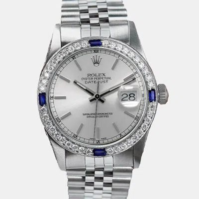 Pre-owned Rolex Customised Silver Diamond Stainless Steel Datejust 68274 Automatic Women's Wristwatch 31 Mm