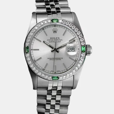 Pre-owned Rolex Customised Silver Diamond Stainless Steel Datejust 68274 Automatic Women's Wristwatch 31mm