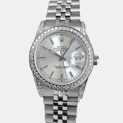 Pre-owned Rolex Customised Silver Diamond Stainless Steel Datejust 68274 Automatic Women's Wristwatch 31mm