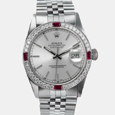 Pre-owned Rolex Customised Silver Diamond Stainless Steel Datejust 68274 Automatic Women's Wristwatch 31mm