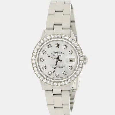 Pre-owned Rolex Customised Silver Diamond Stainless Steel Datejust Automatic Women's Wristwatch 26mm