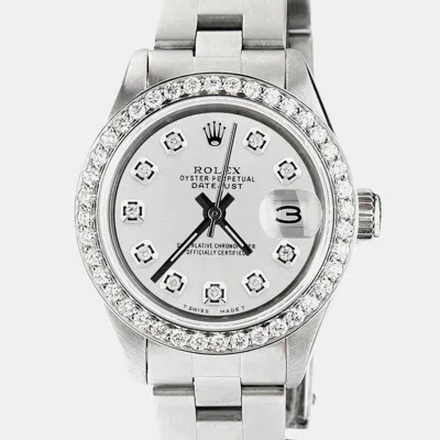 Pre-owned Rolex Customised Silver Diamond Stainless Steel Datejust Automatic Women's Wristwatch 26mm
