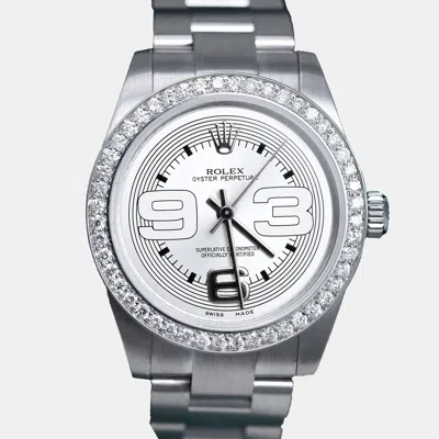 Pre-owned Rolex Customised Silver Diamond Stainless Steel Oyster Perpetual 177200 Automatic Women's Wristwatch 31mm