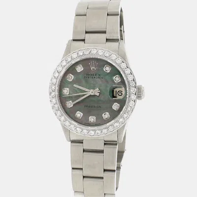 Pre-owned Rolex Customised Tahitian Mop 1.52ct Diamond Stainless Steel Date 6466 Automatic Women's Wristwatch 31mm