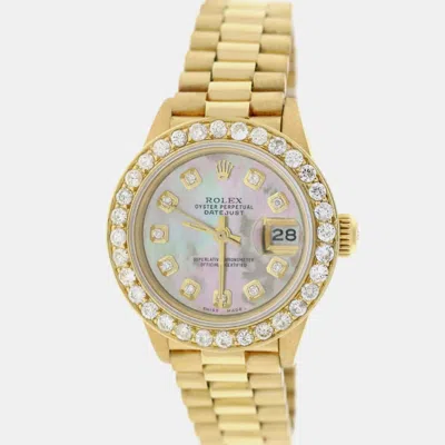 Pre-owned Rolex Customised Tahitian Mop Diamond 18k Yellow Gold President Datejust Automatic Women's Wristwatch 26mm