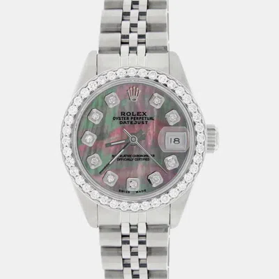 Pre-owned Rolex Customised Tahitian Mop Diamond Stainless Steel Datejust Automatic Women's Wristwatch 26mm