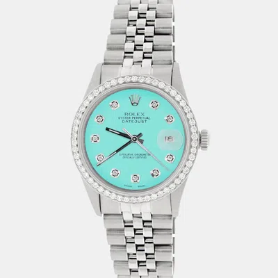 Pre-owned Rolex Customised Turquoise Diamond Stainless Steel Datejust Automatic Men's Wristwatch 36mm