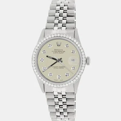 Pre-owned Rolex Customised White 1.1ct Diamond Stainless Steel Datejust Automatic Men's Wristwatch 36mm