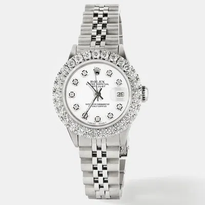 Pre-owned Rolex Customised White 2ct Diamond Stainless Steel Datejust Automatic Women's Wristwatch 26mm