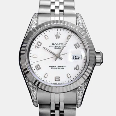 Pre-owned Rolex Customised White Diamond Stainless Steel Datejust 69160 Automatic Women's Wristwatch 26mm