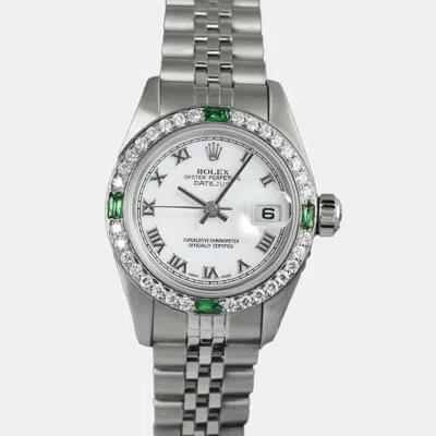 Pre-owned Rolex Customised White Diamond Stainless Steel Datejust 69173 Automatic Women's Wristwatch 26mm